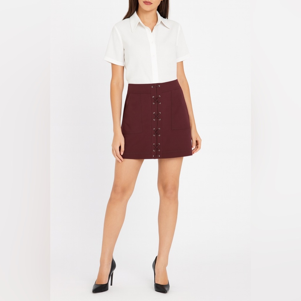 Express Lace-Up Skirt in Burgundy, Size 6